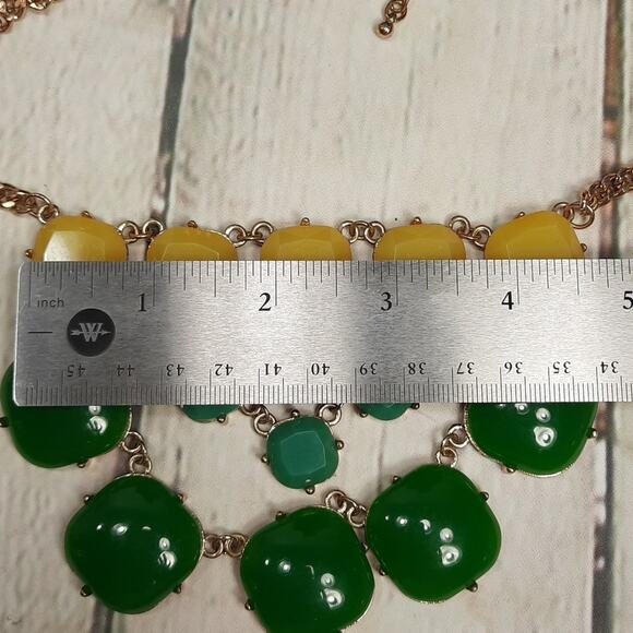 Bold Multi-Strand Statement Necklace Dark Green Light Green and Yellow Cabochons - Picture 6 of 6